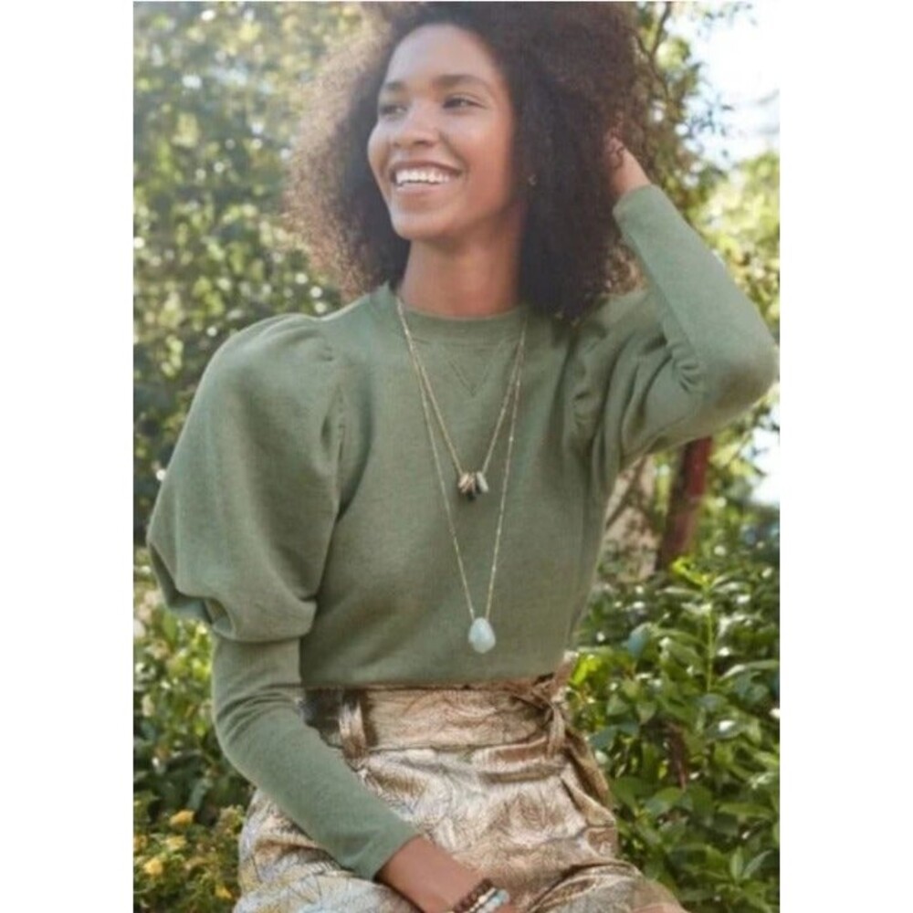 Stella & Dot green puff sleeve pullover sweatshirt with elongated cuffs size M